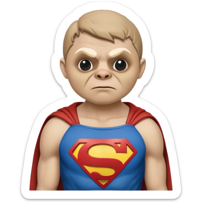 Sloth from The Goonies movie character with misshapen face and superman shirt sticker