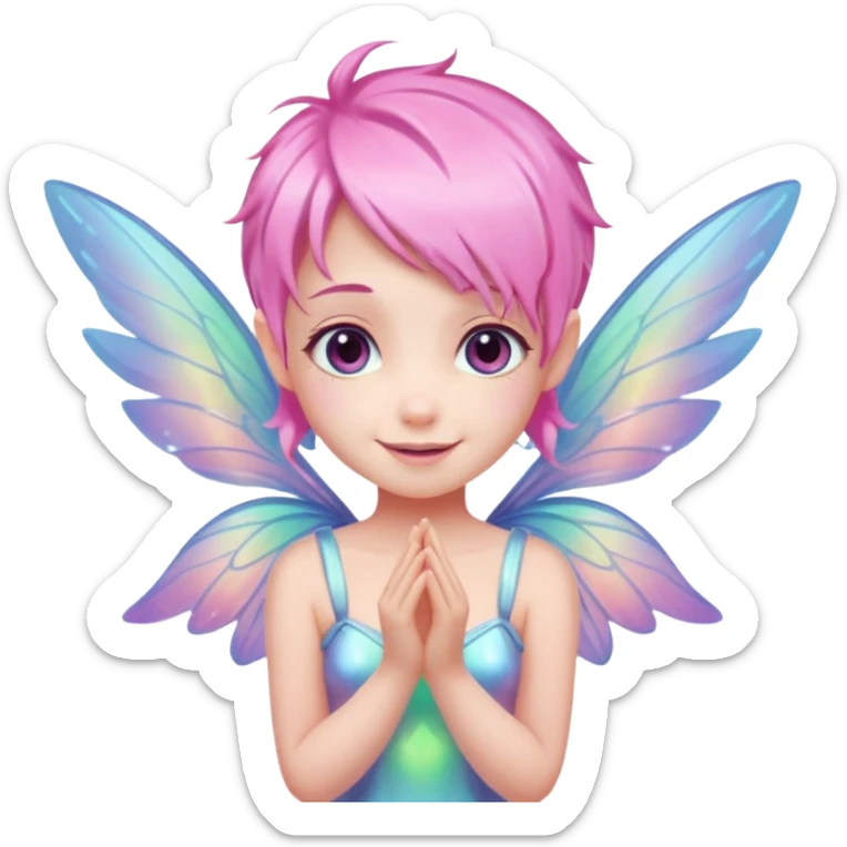 A tiny pastel fairy with pink hair with glowing wings and a sweet smile  sticker
