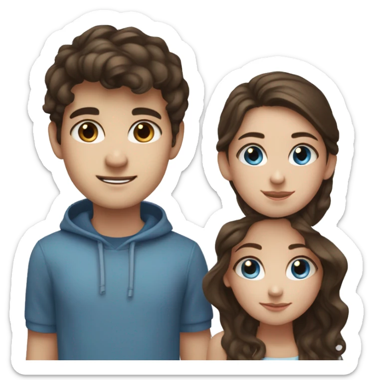 Girl with dark brown hair and blue eyes and a boy with mousy brown hair and blue eyes sticker
