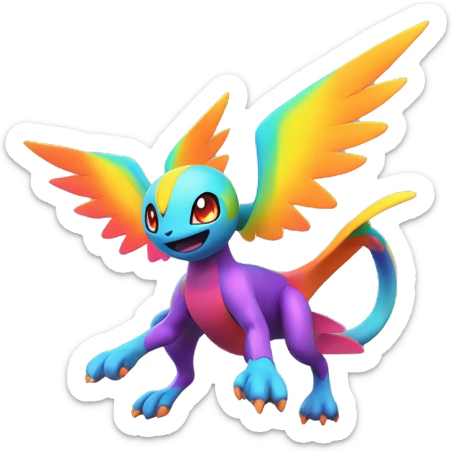 Colorful Neon Colors Vibrant Colors Flying Futuristic Fakémon-Pokémon-Creature Full Body sticker