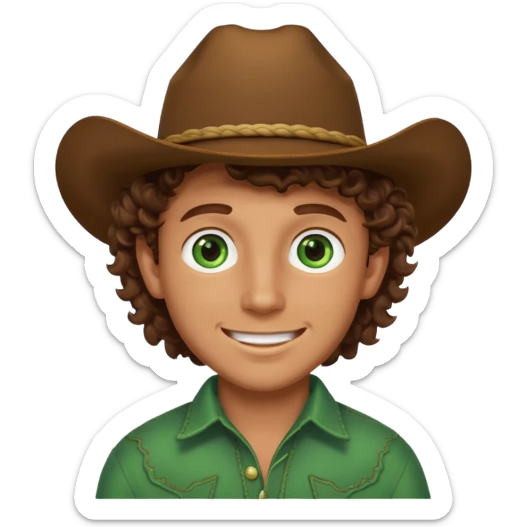 Cowboy boy with curly brown hair green eyes and he is happy  sticker