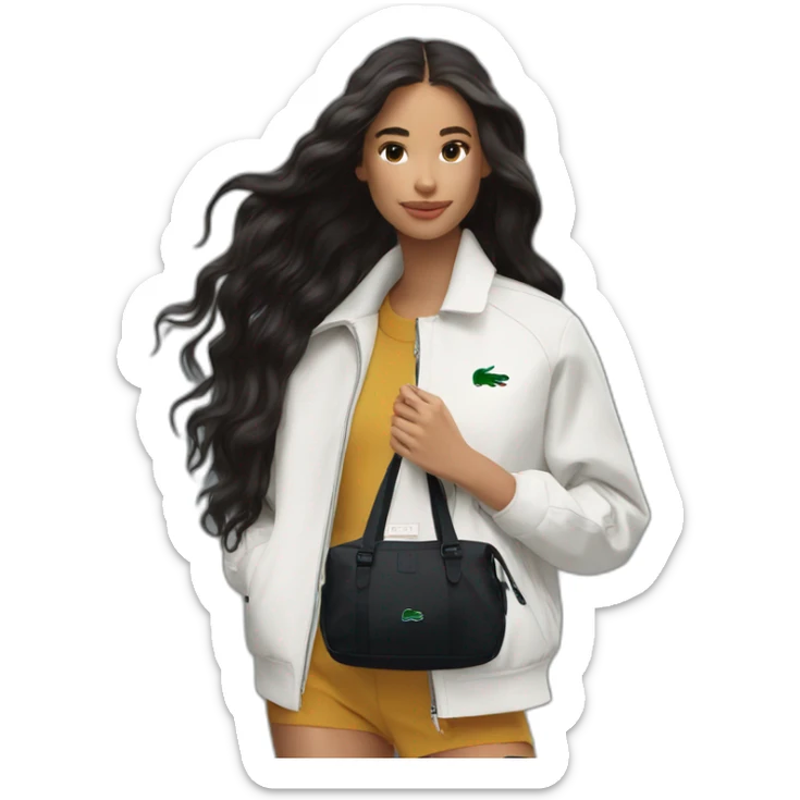 Lacoste bag latin girl with long hair with black lacoste windbreaker sticker