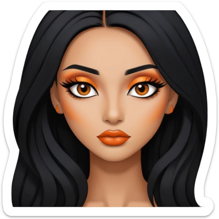 indian, long black hair, orange under hair, baddie,pretty, makeup, lipliner, black eyeliner, sticker