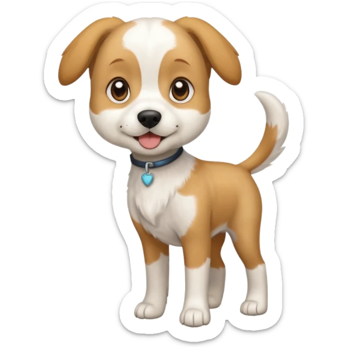 a full body white beagle x maltese x chi dog the size of a kelpie with light brown ears and a light brown patch on one eye sticker
