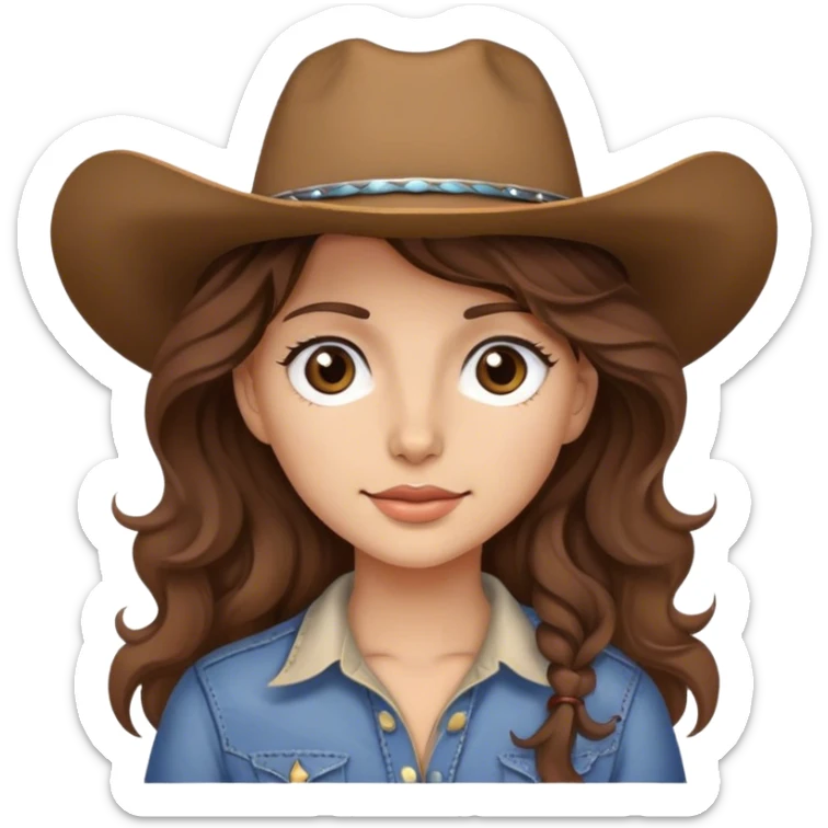 girl with a cowgirl hat brown wavy hair and brown eyes sticker
