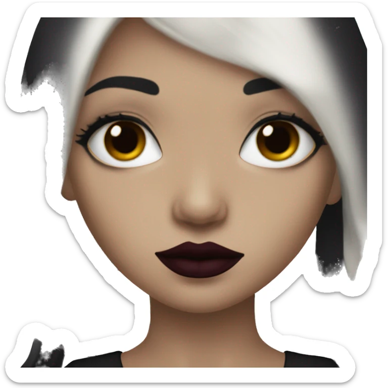 Goth girl with long black hair and brown eyes burgundy lipstick sticker