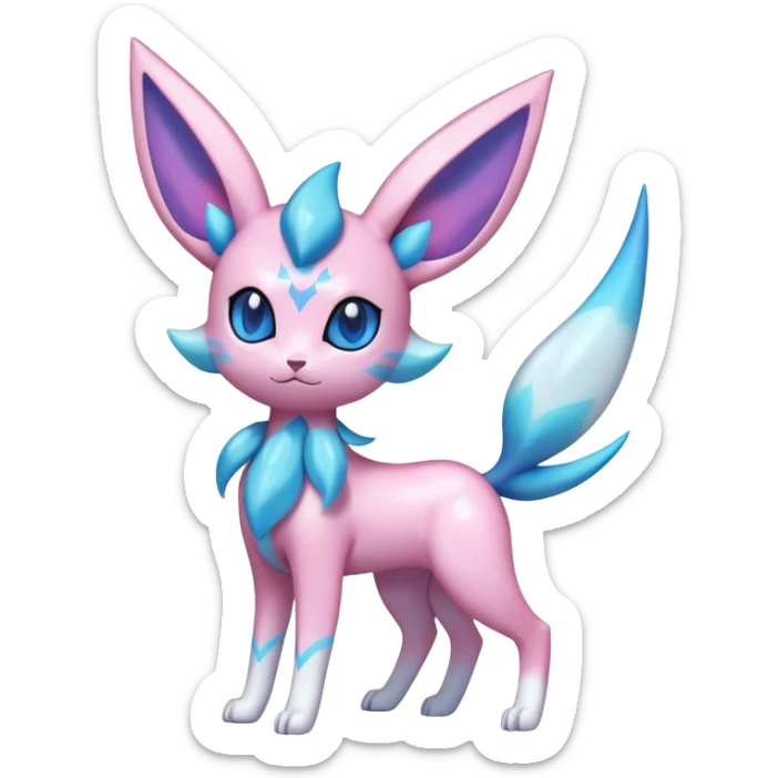 Shiny Cool Sparkly Cute Ethereal Espeon-Sylveon-Glaceon-Fakemon-hybrid-fusion- full body sticker