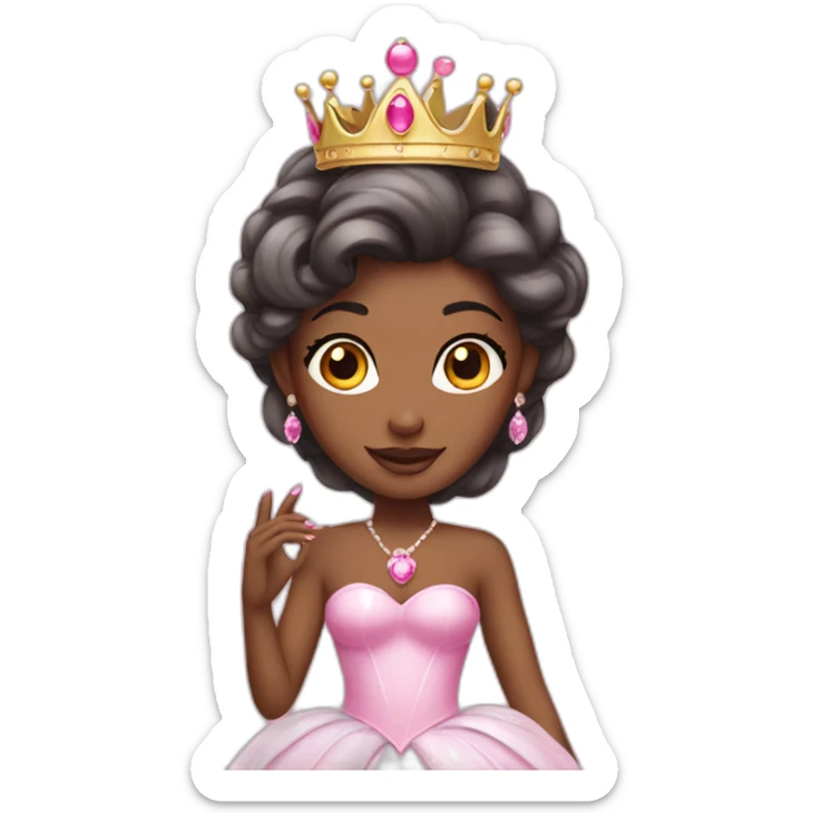 pink princess with crown and princess dress showing pink nails sticker