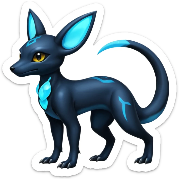 Shiny Dark Edgy Black And Blue Umbreon-Salandit-Wolf-Fakémon-hybrid-creature (full body)  sticker