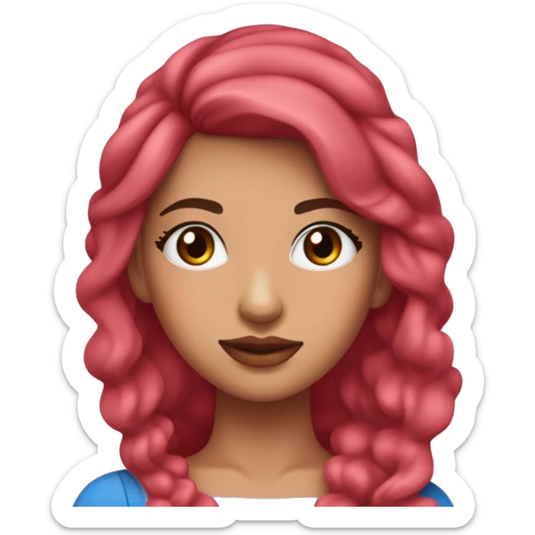 Una joven adulta con una figura delgada y con curvas, piel clara, ojos azules, mejillas rosadas, labios rosados, y cabello rubio. Su atuendo consiste en un vestido rosa con el rojo ocasional. sticker