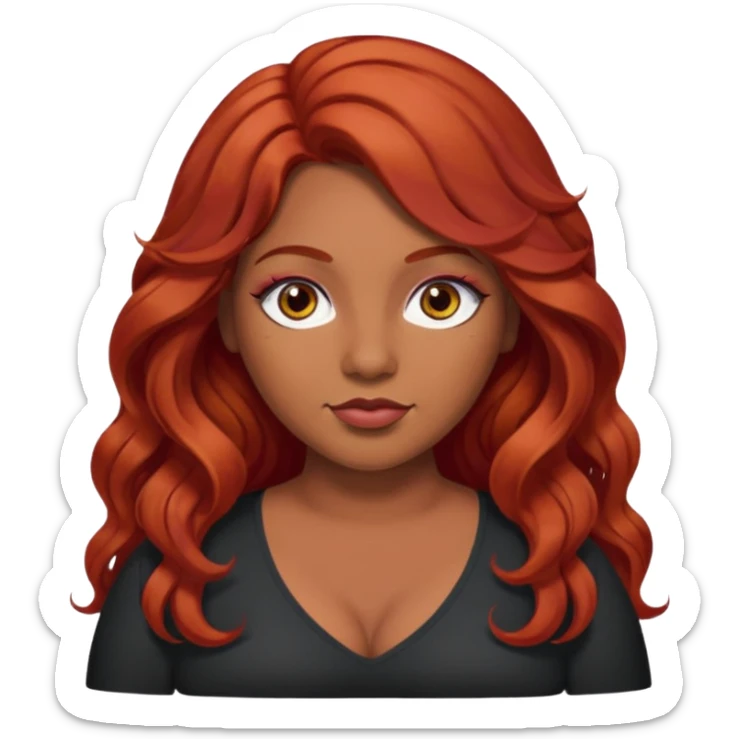 Plus size red hair brown face small eyes long hair Asian eyes small eyes wavy hair eye lashes  sticker
