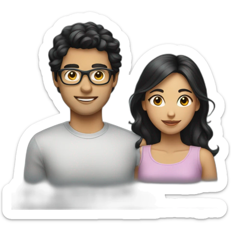 Young couple in black hair and girl is wearing glass sticker
