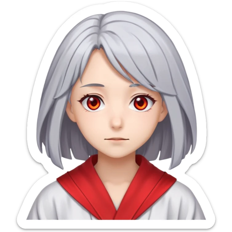 Anime girl with gray hair, red eyes and psychiatric robe sticker