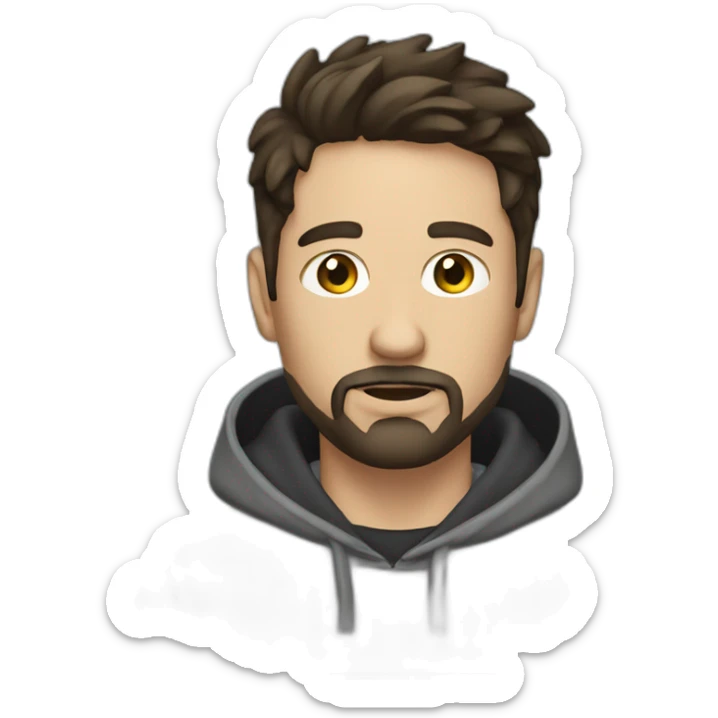 White man with dark hair and a goatee beard wearing hoodies sticker