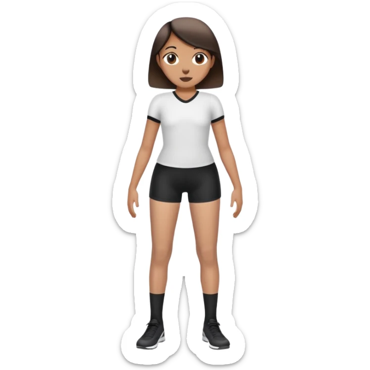 person standing with legs apart, wearing three-point shorts and black pantyhose sticker