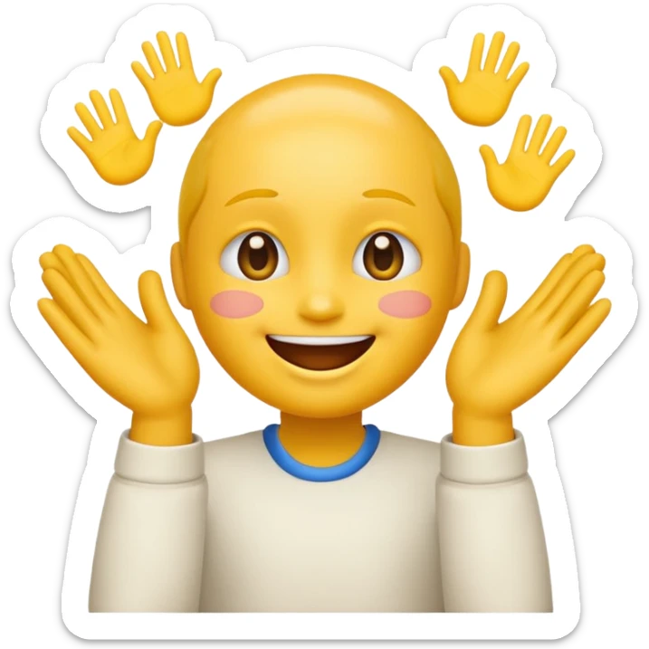 Face with person giving themselves a high five. use the standard yellow emoji with hands should be touching with visual showing a clap sticker