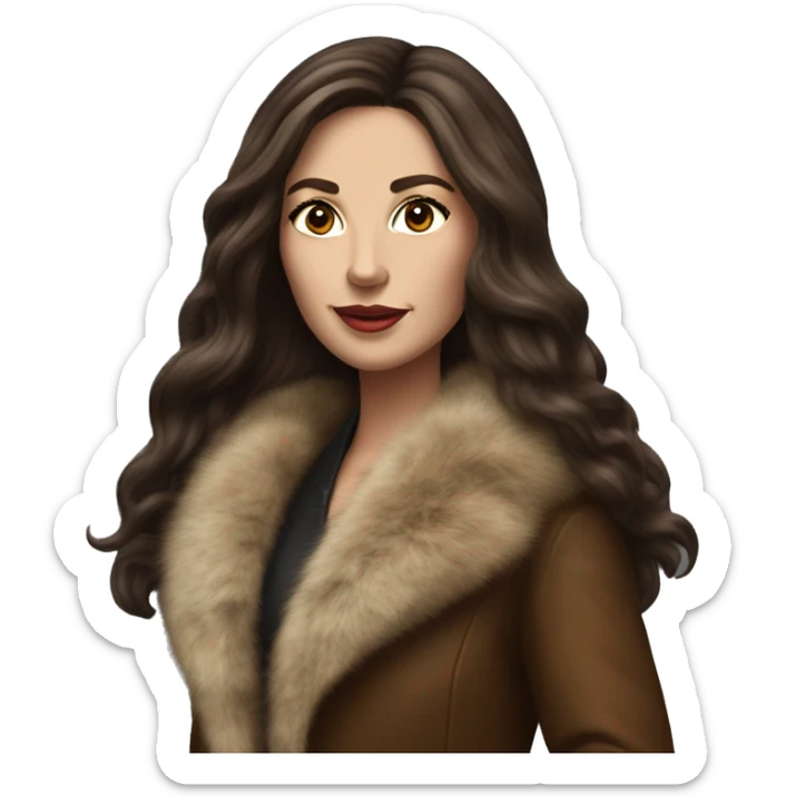 Beautiful Woman Realistic long hair brunette Mob wife big brown fur coat  sticker