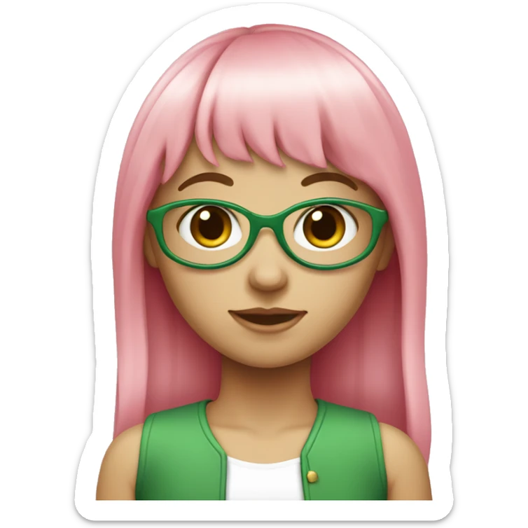 A white skin color girl who has long pink hair and bangs with green at the tips  sticker