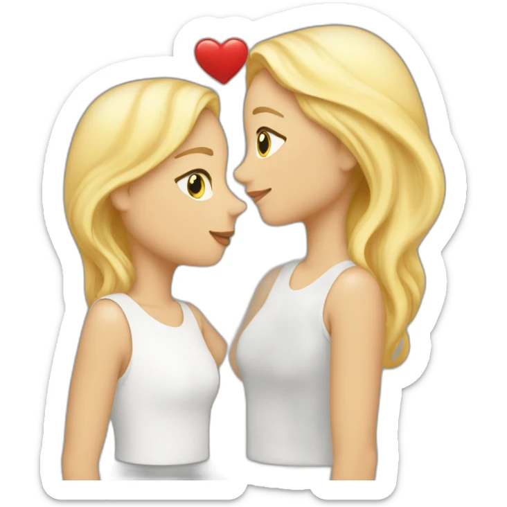 A blond m’en who kisses a pretty blonde woman with a heart above their heads  sticker