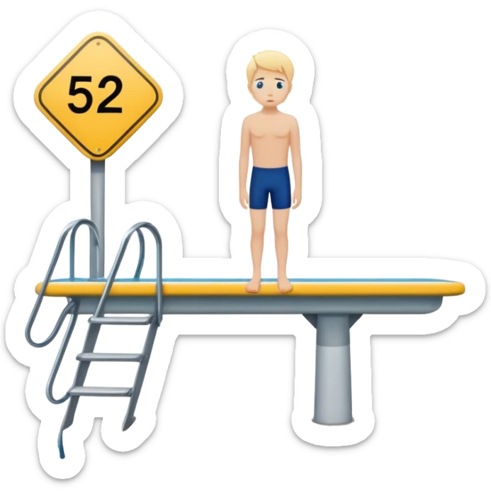 A person standing at the edge of a diving board, looking nervous. Below them is a pool of water labeled “Confidence.” Instead of hesitating, they count 5-4-3-2-1 and jump in, representing taking action despite fear.  sticker