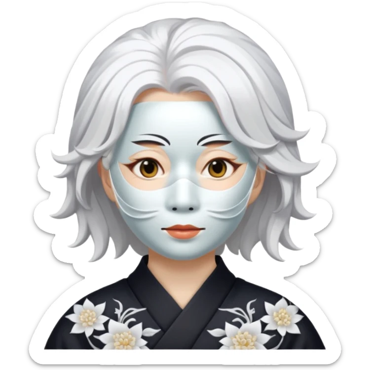 japanese culture white mask woman with white hair sticker