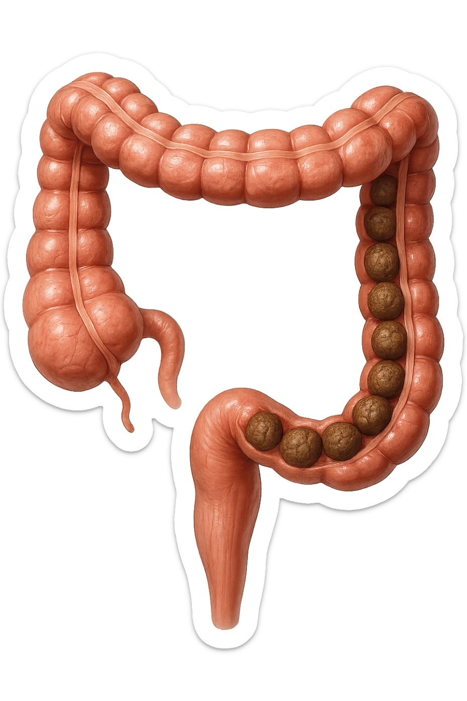 intestino umano anatomico, iperrealistico 4k, con feci a palline sticker