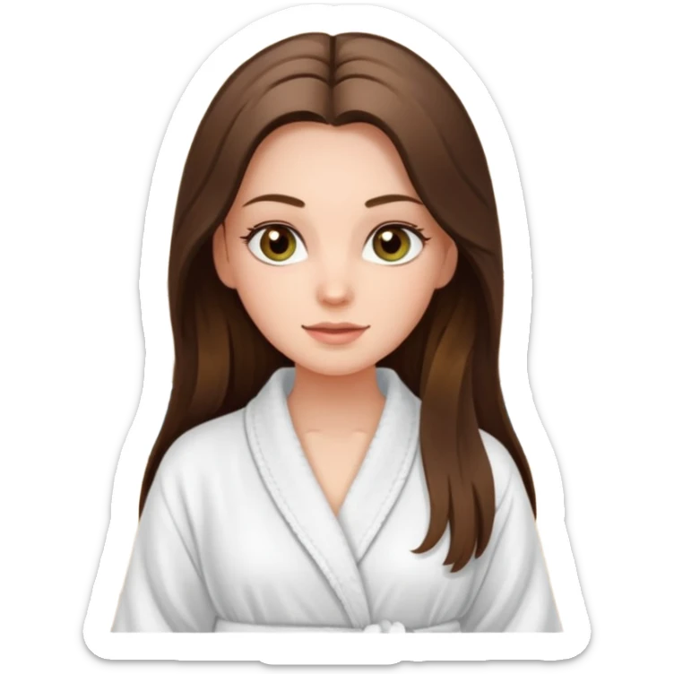 pretty white long brunette hair girl with hazel eyes in a bathrobe  at the spa sticker
