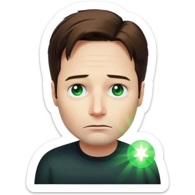 Mulder from the x-files is looking very very worried (not trusting anyone today). A transparent green beam of light from a UFO illuminates him. sticker