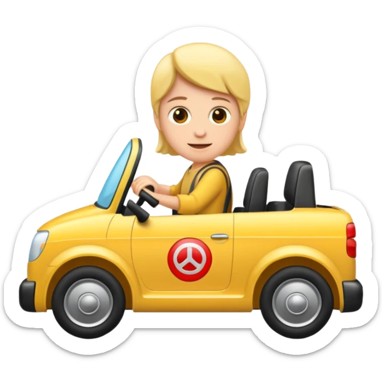 Crea un emoji con fondo transparente en PNG de una persona manejando un vehículo sticker