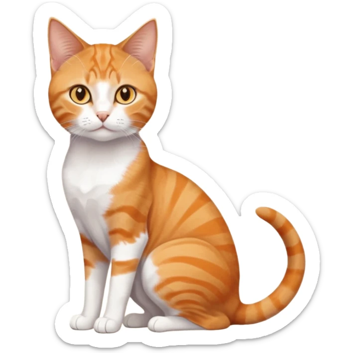 full body orange domestic shorthair slim cat with yellow/orange eyes and a white triangle pattern on his face playing sticker