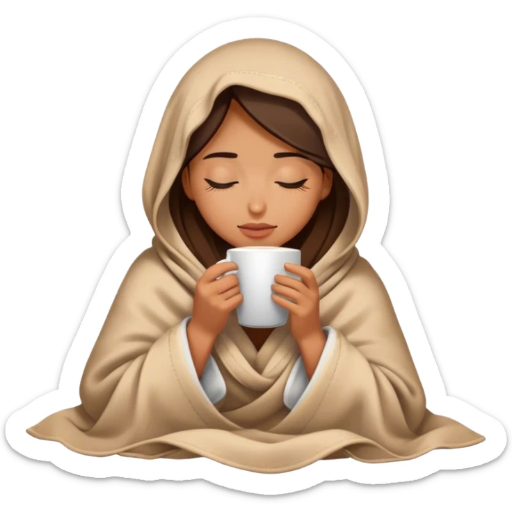 girl inside a blanket sipping coffee eyes closed sticker