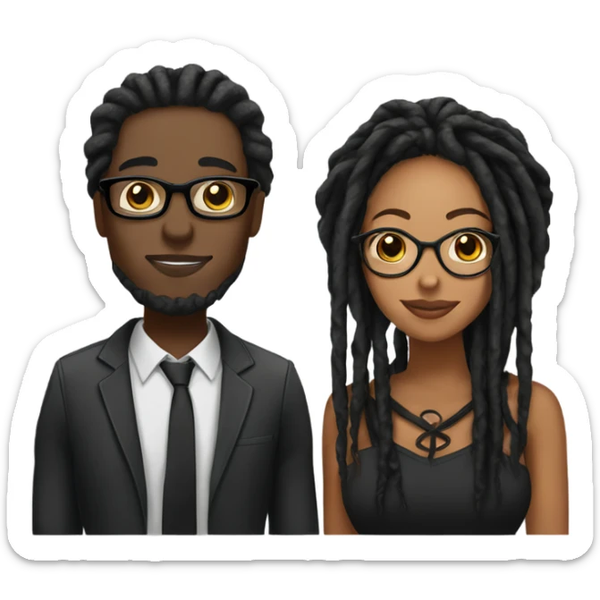 black couple with locs, male light skin with long black locs, female brown skin with glasses and BLACK locs tied up kissing sticker