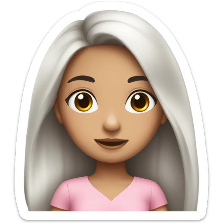 cute girl with long black hair no bangs and long eyelashes wearing a pink dress sticker