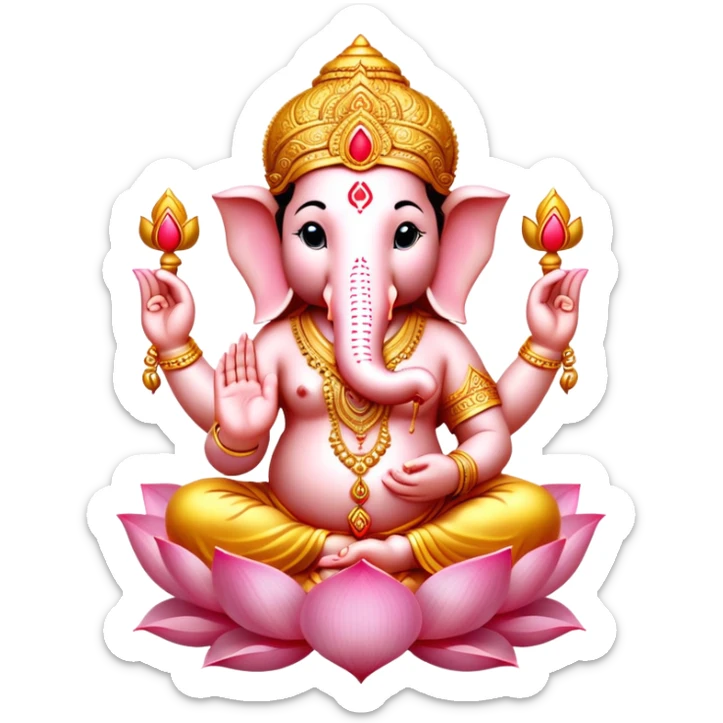 hindu god ganesh in a lotus with heart in middle of her chest sticker