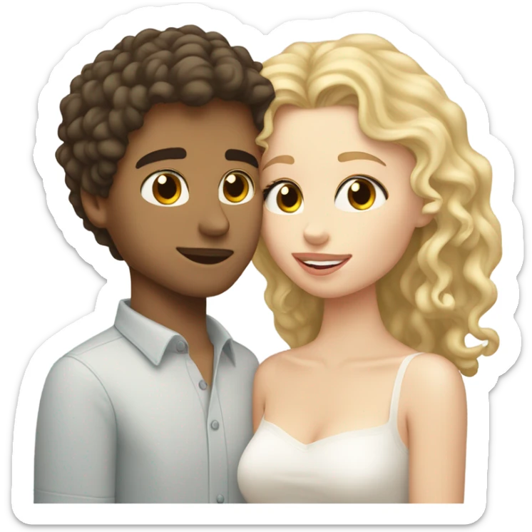 brunette shorter white girl kissing white curly blond hair taller boy sticker