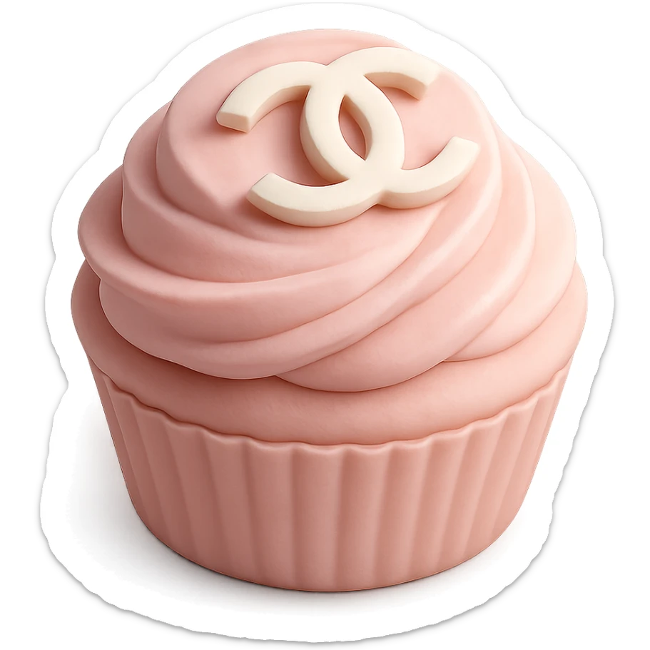 pastel pink Chanel cupcake with a white chocolate logo sticker