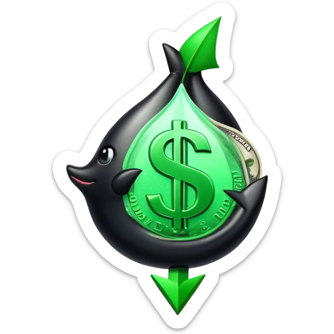 Black caviar with dollar sign and green Arrow up on top of it sticker