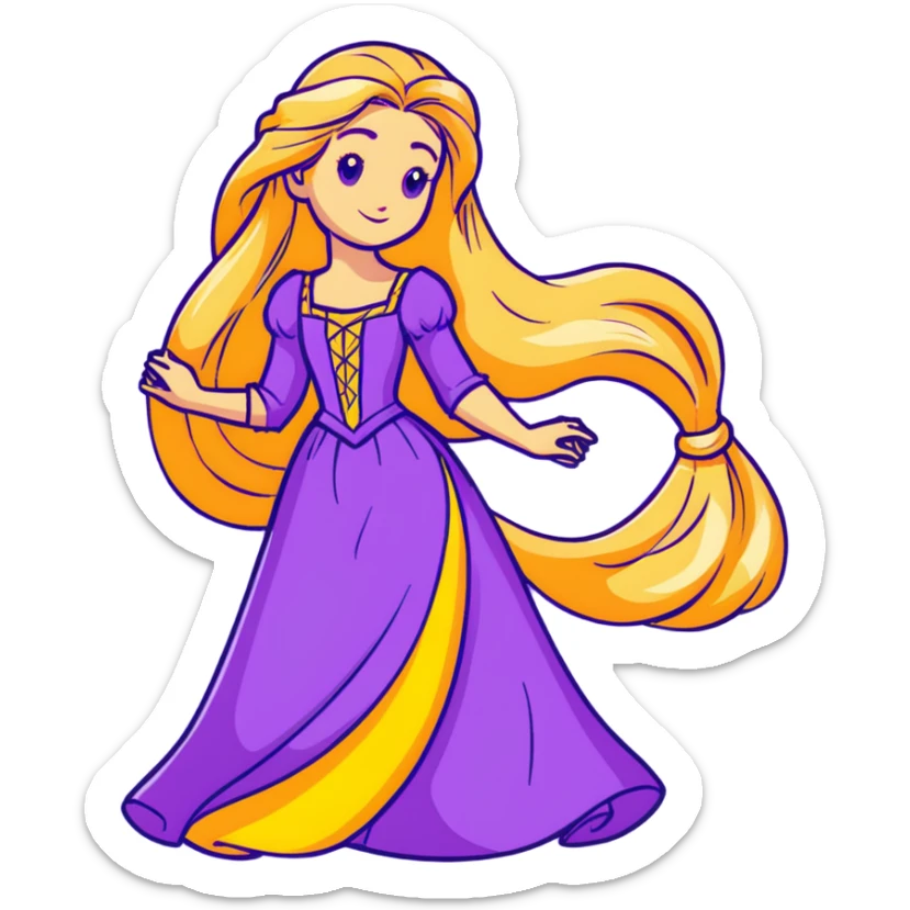 Disney Princess Rapunzel with extremely long golden blonde hair and purple dress sticker