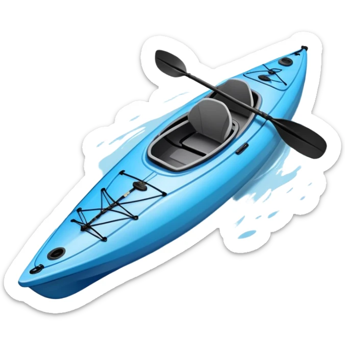 An icon showing a close-up of a sleek kayak with double-bladed paddles gliding through water. Splashes surround the boat as it cuts across a calm surface, symbolizing speed and focus. Transparent background emphasizes the dynamic and personal nature of kayak paddling. sticker