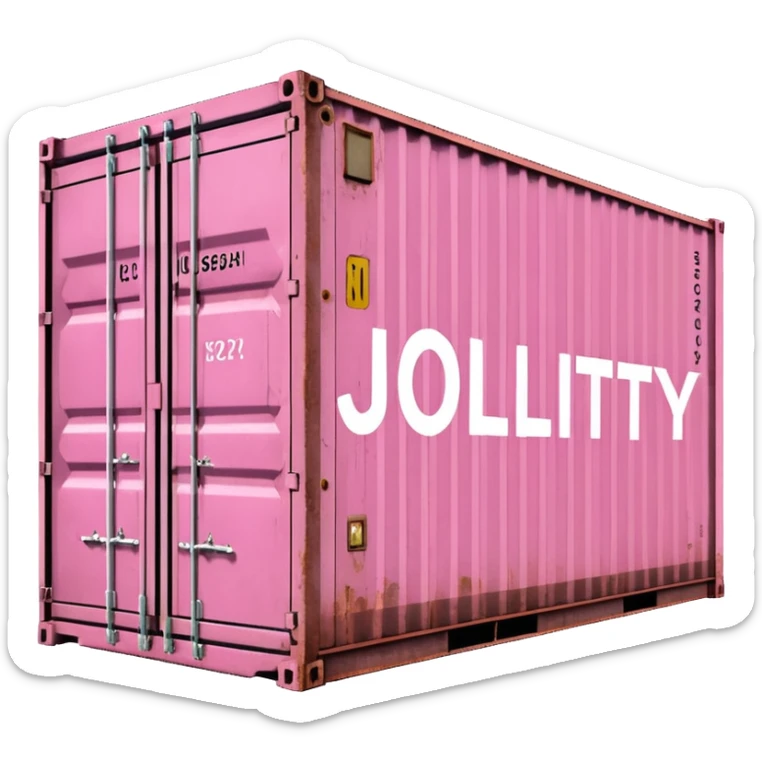 a pink shipping container with the words "Jollity & Co." in big letters on the long side sticker