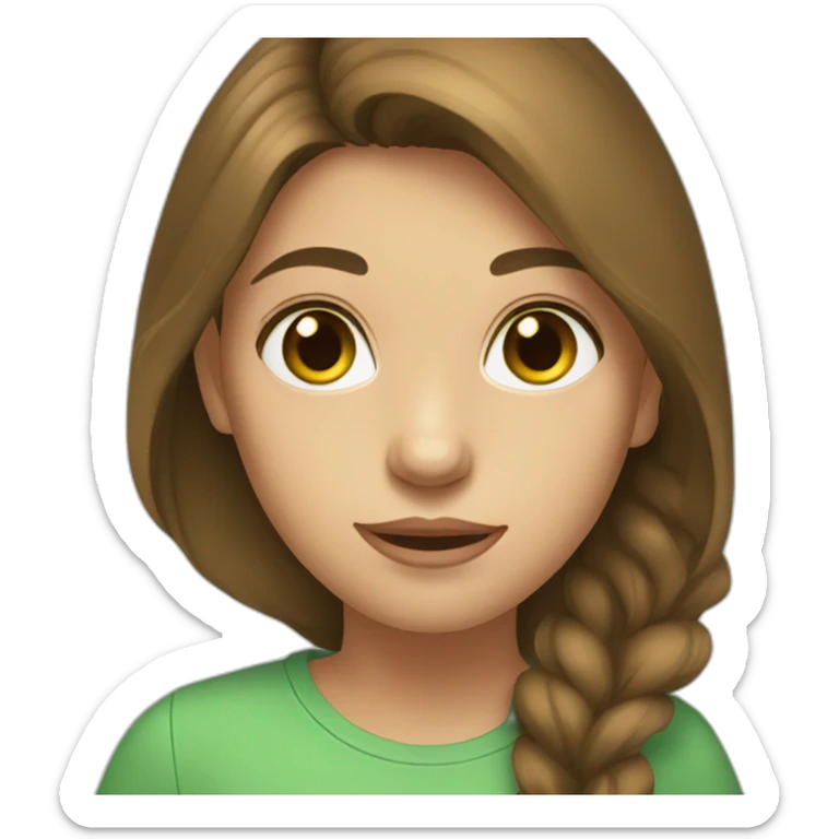 girl with half long brown hair, green shirt, hazel eyes sticker