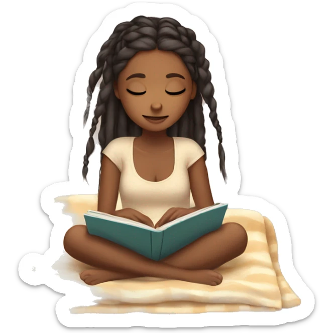 Brown skin girl with braids girl inside a blanket reading book eyes closed sticker