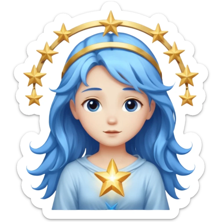A soft-faced angel with flowing blue hair and glowing halo, holding a small star.






 sticker