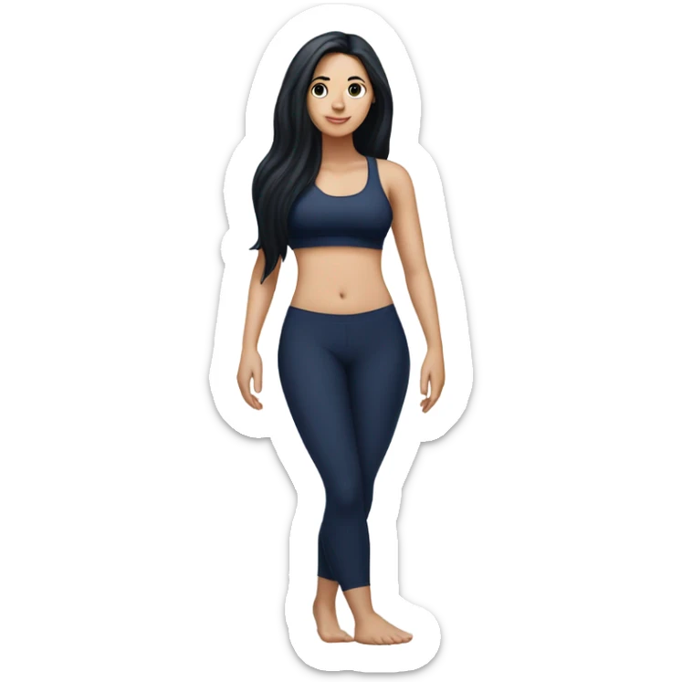 full body Pilates white girl long black hair with tattoo navy blue wear sticker
