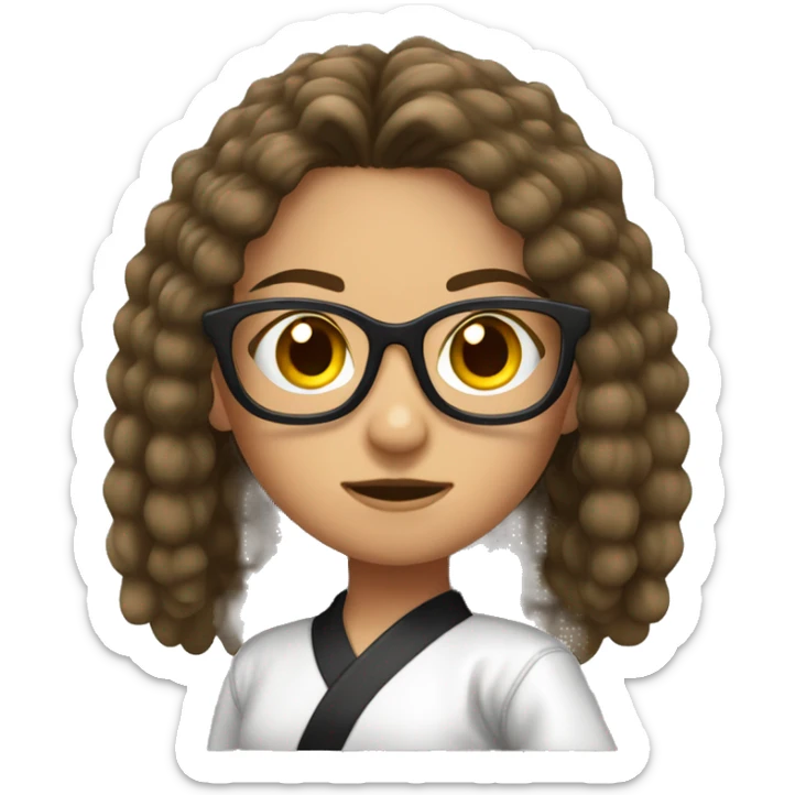 Girl doing karate stance with glasses and long, crimped, brunette hair  sticker