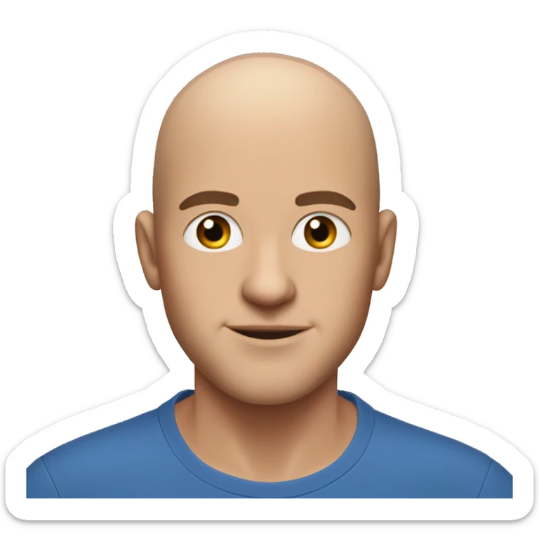 a man with a shaved head in a blue t - shirt posing for a, face-on head shot, patryk hardziej, shaved head, face on head shot sticker