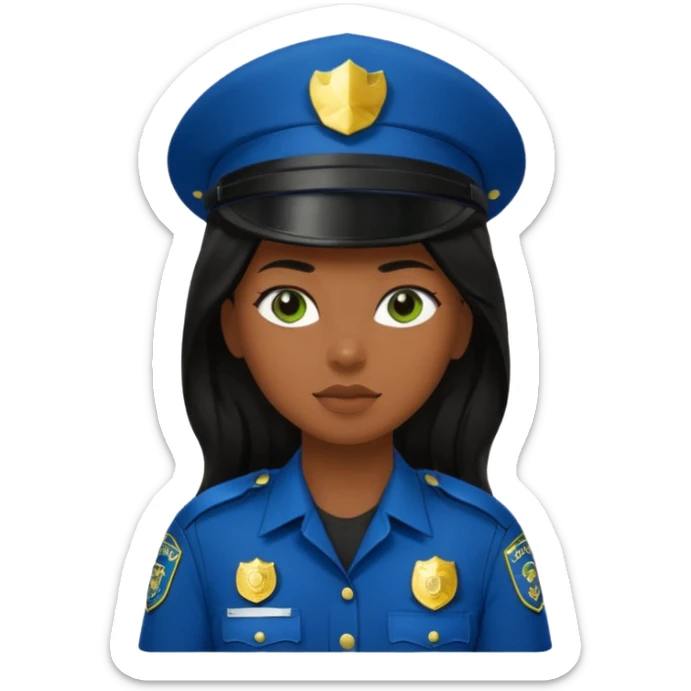 Female POLICE IN green, long black hair, brown skin sticker