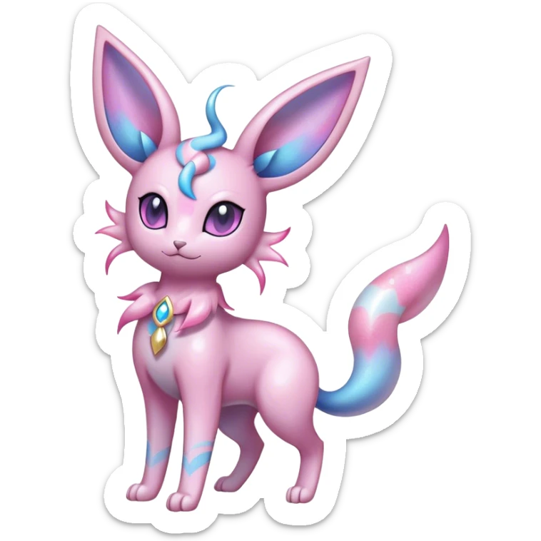 Shiny Cool Sparkly Cute Ethereal Espeon-Sylveon-Fakemon-hybrid-fusion- full body sticker