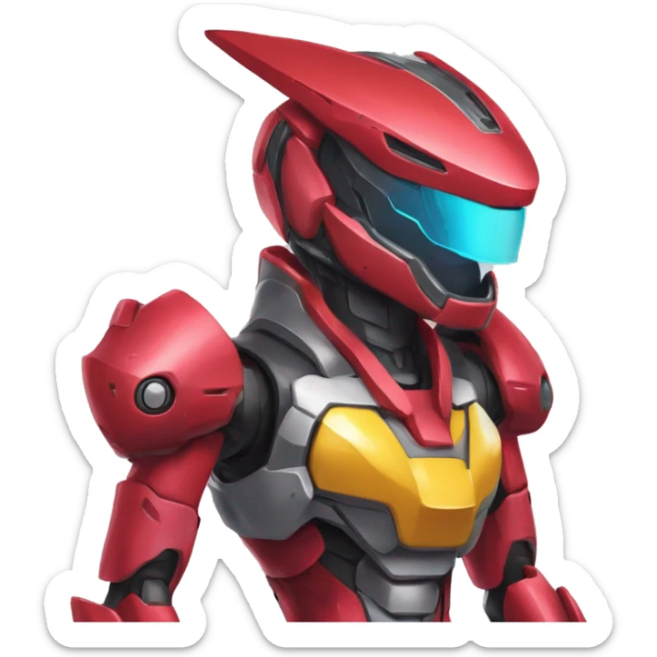 a Genesect-Raptor-Fakémon-Medabot-—hybrid with a futuristic visor-helmet and a suit full body sticker