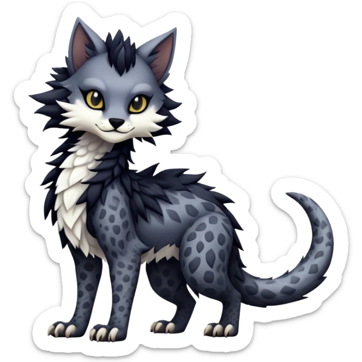 Kawaii dark edgy fantasy feline-vernid-sergal-fursona animal creature with a tufted tail full body with intricate markings  sticker